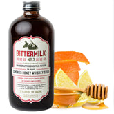 Bittermilk botella frontal mostrando etiqueta y volumen, conveniencia para cócteles