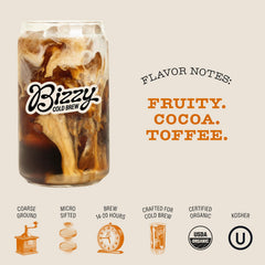 Bizzy textura de café molido grueso micro tamizado, extracción limpia