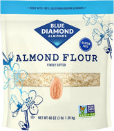 Blue Diamond Almonds frente del paquete de harina de almendra muestra tamaño y marca