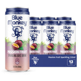 Blue Monkey lata frontal de passion fruit mostrando diseño y refresco real