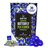 BLUE TEA empaque frontal que muestra 30 bolsitas, conservando frescura