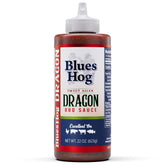 Blues Hog frasco frontal mostrando la etiqueta y beneficio de sabor auténtico