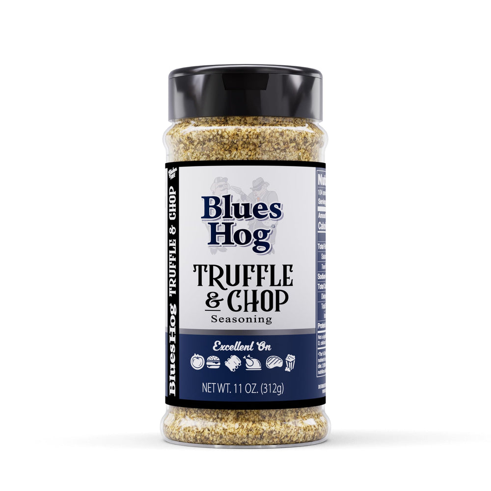 Blues Hog frasco frente del envase que muestra etiqueta y tamaño 11 oz