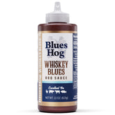 Blues Hog botella frontal mostrando diseño y tamaño práctico