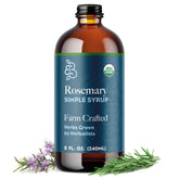Bluestem Botanicals botella frontal mostrando jarabe de romero, conveniencia y sabor