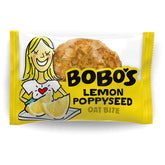 Bobo's empaque frontal del bocado limón y amapola mostrando porción práctica