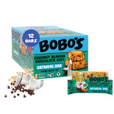 Bobo's caja frontal Coconut Almond Chocolate Chip mostrando presentación y sabor