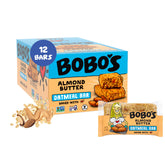 Bobo's empaque frontal de barras mantequilla de almendra mostrando paquete y diseño