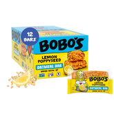 Bobo's empaque frontal mostrando 12 barras, práctico para almacenar