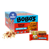 Bobo's paquete Maple Pecan vista frontal con información y sello vegano
