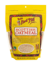 Bob's Red Mill frente del empaque mostrando avena escocesa y conveniencia