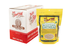 Bob's Red Mill frente del paquete de avena escocesa orgánica mostrando presentación y marca