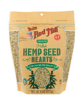 Bob's Red Mill paquete frontal de hemp seed hearts mostrando etiqueta y beneficios