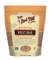 Bob's Red Mill salvado de trigo frente del empaque, paquete de tres, beneficio: fibra accesible
