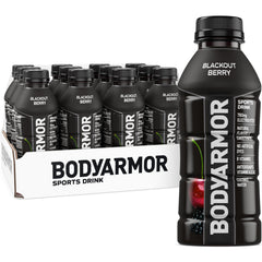 BODYARMOR frontal del pack de 12 botellas mostrando el diseño y conveniencia