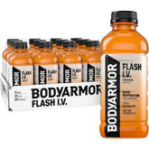 BODYARMOR frontal del envase mostrando el sabor naranja y beneficios de rehidratación