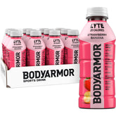 BODYARMOR LYTE pack de 12 frentes mostrando cajas y botellas para almacenamiento rápido