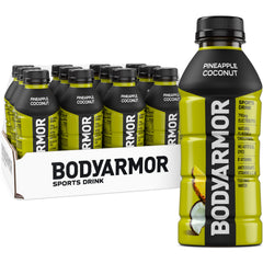BODYARMOR botella frontal mostrando etiqueta Pineapple Coconut y beneficio hidratación natural