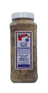 Bolner's Fiesta frente del envase 30 oz con etiqueta mesquite, garantiza sabor ahumado
