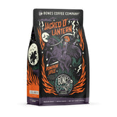Bones Coffee Company paquete frontal mostrando sabor pumpkin spice y beneficio aroma otoñal