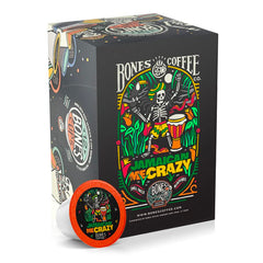 Bones Coffee Company frontal del paquete Jamaican Me Crazy mostrando diseño atractivo