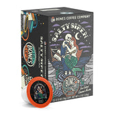 Bones Coffee Company caja frontal mostrando sabor caramelo chocolate, atrae paladares