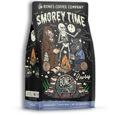 Bones Coffee Company paquete frontal mostrando aroma a s'mores y tueste medio