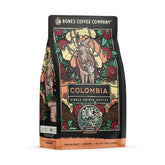 Bones Coffee Company paquete frontal mostrando 12 oz y sabor Colombia