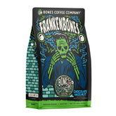 Bones Coffee Company paquete frontal mostrando sabor chocolate avellana y beneficio de aroma intenso