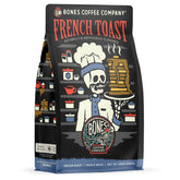 Bones Coffee Company empaque frontal mostrando sabor tostada francesa y atractivo