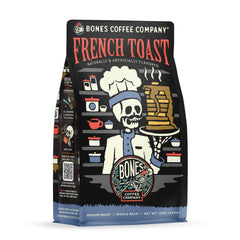 Bones Coffee Company bolsa frontal mostrando diseño y beneficio frescura
