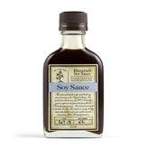 Bourbon Barrel Foods Bluegrass Soy Sauce botella frontal mostrando etiqueta numerada y diseño artesanal
