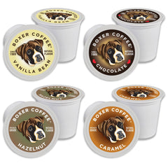 Boxer Coffee empaque frontal del surtido Cozy Classics mostrando variedad y ahorro