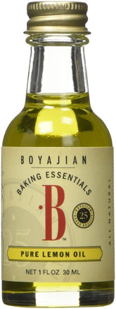 Boyajian aceite de limón botella frontal con etiqueta clara y uso gastronómico