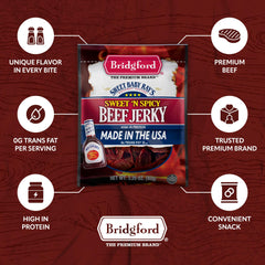 Bridgford jerky en mano para ver tamaño, fácil de llevar