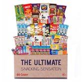 Broadway Basketeers caja frontal abierta mostrando 60 snacks, ideal para regalar
