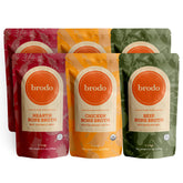 Brodo frente del empaque Variety Pack mostrando seis pouches y conveniencia