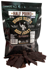 Bronco Billy's bolsa frontal mostrando jerky ahumado y conveniencia