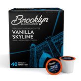 Brooklyn Beans empaque frontal mostrando 40 cápsulas y sabor vainilla, conveniencia diaria