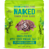 Brooklyn Biltong frente del empaque muestra diseño y conveniencia