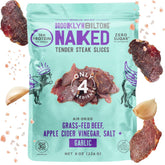 Brooklyn Biltong frente del empaque, muestra proteína alta y cero azúcar