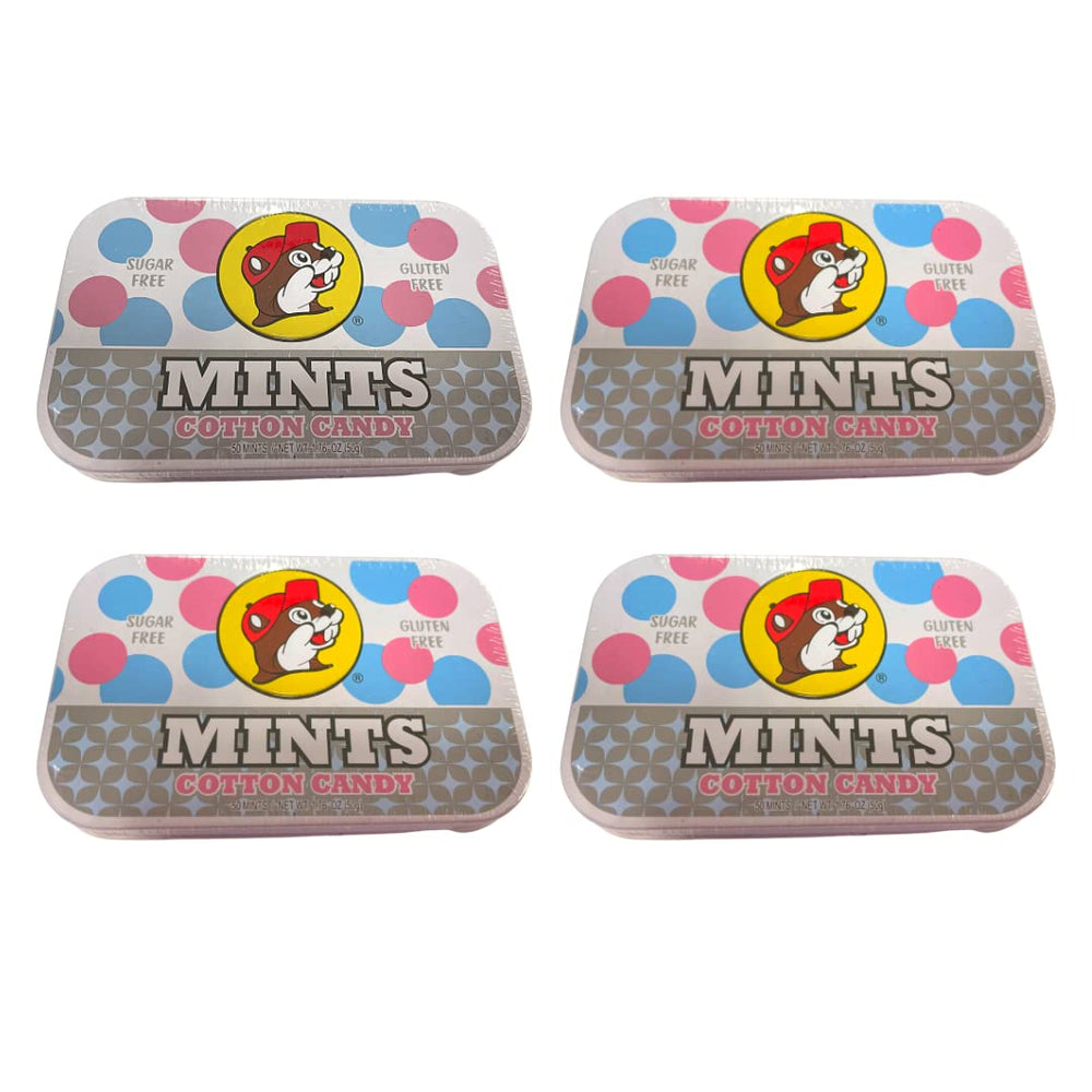 Buc-ee's lata frontal mostrando diseño y 50 mints, práctico para llevar