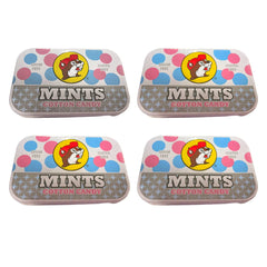 Buc-ee's lata frontal mostrando diseño y 50 mints, práctico para llevar