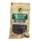 Buc-ee's paquete de cecina Smoked Jalapeño Honey frente mostrando bolsa sellada y diseño