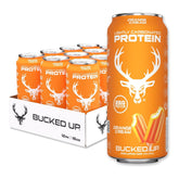 Bucked Up lata frontal naranja crema mostrando diseño y conveniencia