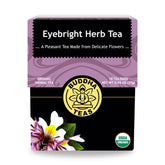 Buddha Teas empaque frontal de eyebright orgánico mostrando la marca y claridad