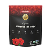 Buddha Teas frente del empaque que muestra 100 bolsitas orgánicas, práctico y puro