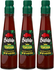 Bufalo botella frontal de Salsa Clásica 5.4 oz mostrando etiqueta clara y uso fácil