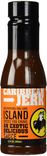 Buffalo Wild Wings botella fronta con etiqueta clara y sabor caribeño