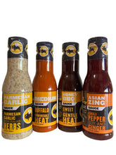 Buffalo Wild Wings frente del pack con cuatro frascos, variedad y conveniencia